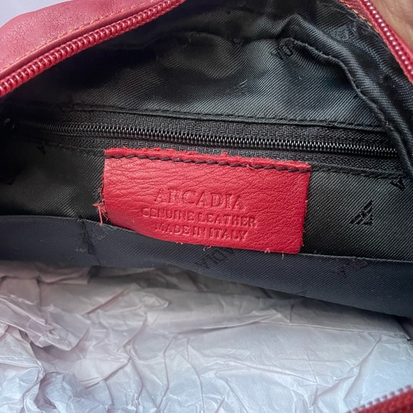 Arcadia Red and Brown Hobo Shoulder Bag with Leather Texture - Picture 5 of 5